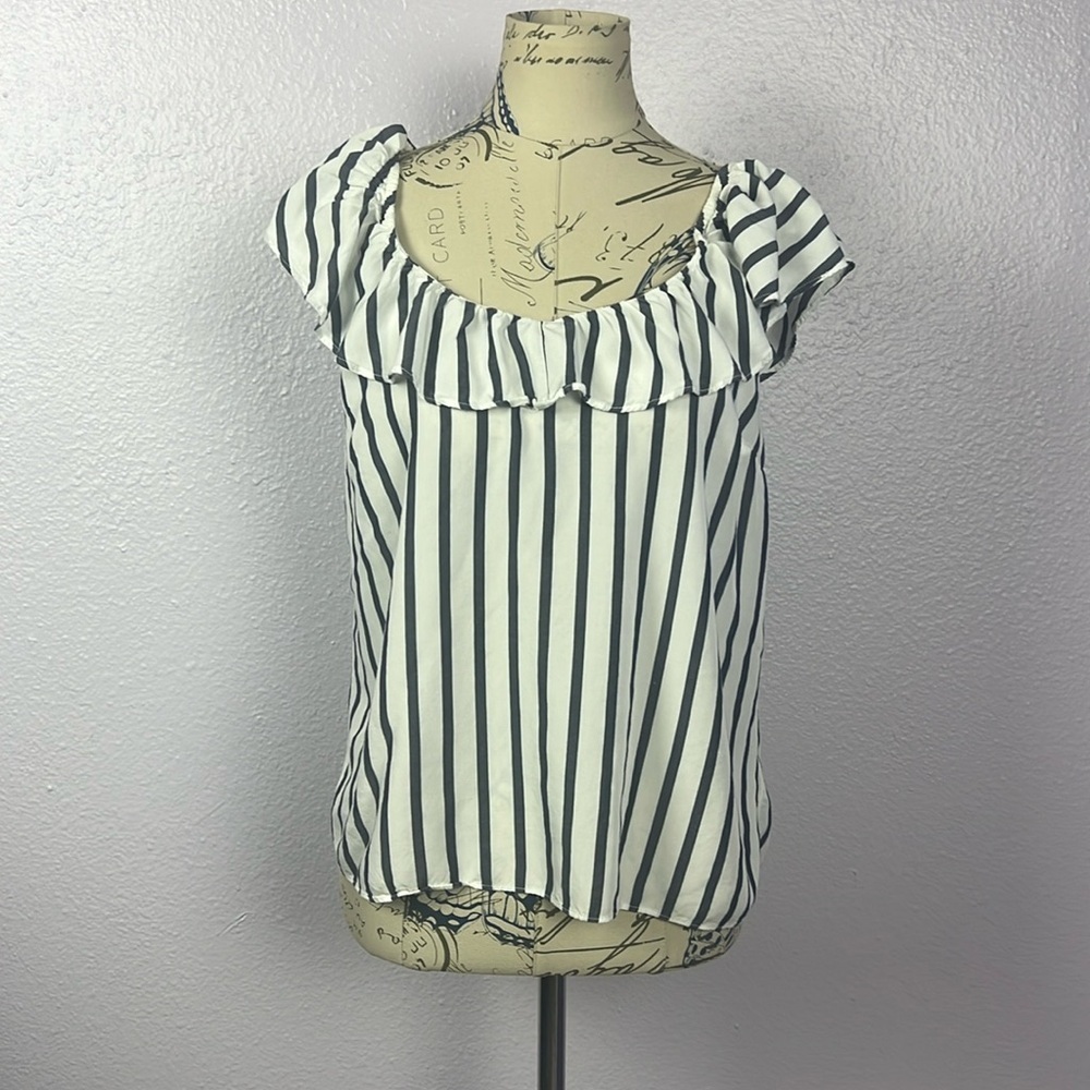 White and blue stripe blouse